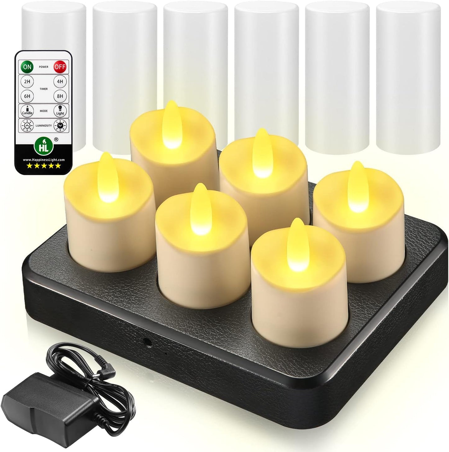 HL Flameless Candles with Remote Timer, 100+Hours Rechargeable Waterproof Outdoor Candles Tea Lights with Charging Base, Warm White LED Votive Floating Tealights for Festival Wedding Party Decor-6pc