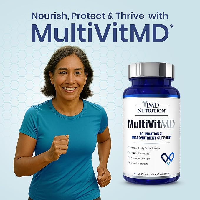 1MD Nutrition MultiVitMD Daily Multivitamin – 19 Essential Vitamins & Minerals for Adults Over 55 | Supports Healthy Aging, Heart, Brain, Bone, & Immune Health | Designed for Absorption | 30 Capsules