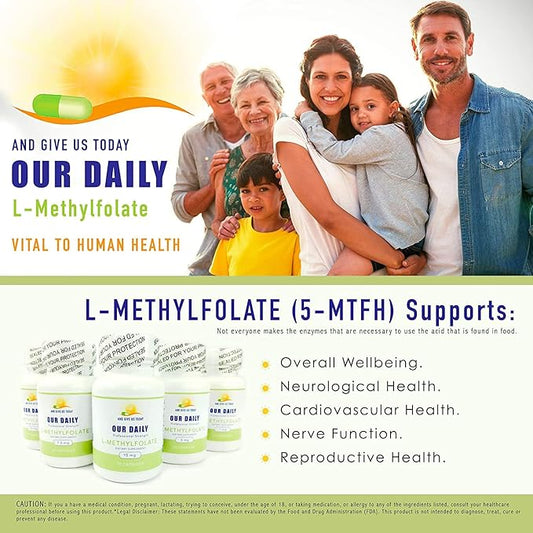 Our Daily Vites L-Methylfolate 1mg / 1000 mcg Maximum Strength Active Folate, 5-MTHF, Filler Free, Gluten Free, Non-GMO, Vegetarian Capsules 90 Count (Pack of 2)
