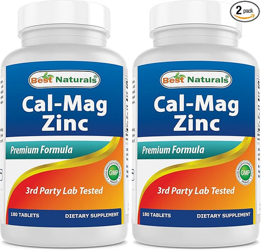 2 Packs - Best Naturals Calcium Magnesium Zinc - 180 Tablets - Essential Cal Mag Zinc Mineral Complex (Total 360 Tablets)