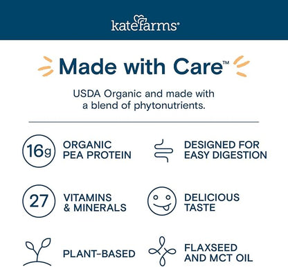 KATE FARMS Organic Adult Peptide 1.0 Formula, Plain, Sole-Source, Hydrolyzed Plant-Based Nutrition for Oral or Tube Feeding, 11 Fl oz (12 Pack)