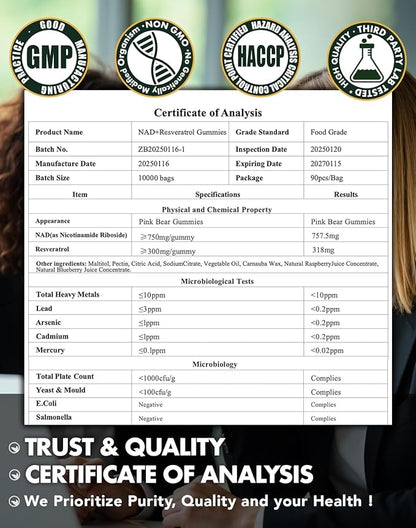 NAD Supplement Nicotinamide Riboside Resveratrol Gummies NAD Plus Booster Supplements for Women and Men Nicotinamide 1500mg Anti Aging Energy Hair Skin Antioxidants Gummy Vitamins
