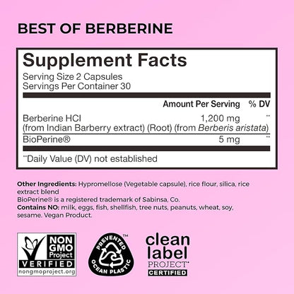 HUM Best of Berberine Supplement 1200mg - Advanced Bioavailability, Pure Potency for Metabolic Wellness, Enhanced with BioPerine for Maximum Absorption (60 Capsules)