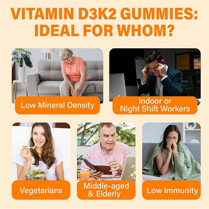 Vitamin D3 Supplement 10000IU for Adult - Vitamin D3 5000IU / 10000IU Gummies with K2, Methyl B12, Calcium, Magnesium, Zinc and Elderberry for Women & Men - Sugar-Free, Vegan Vitamin D Gummies