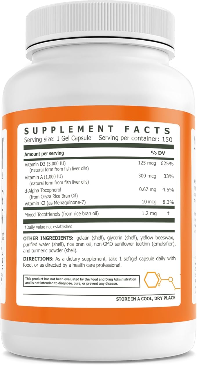 Beyond Health Vitamin D3 Supplement 5000 IU K2 Softgels for Bone Teeth & Immune Support GMO Free VIT d3+k2 with 100mcg 150 Count