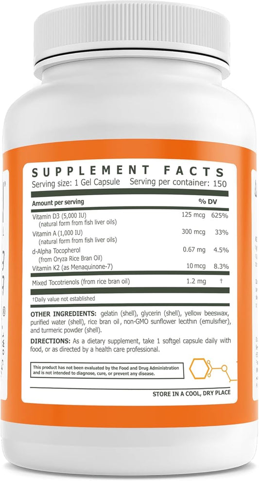 Beyond Health Vitamin D3 Supplement 5000 IU K2 Softgels for Bone Teeth & Immune Support GMO Free VIT d3+k2 with 100mcg 150 Count