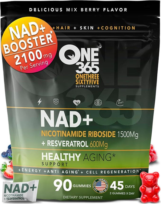 NAD Supplement Nicotinamide Riboside Resveratrol Gummies NAD Plus Booster Supplements for Women and Men Nicotinamide 1500mg Anti Aging Energy Hair Skin Antioxidants Gummy Vitamins
