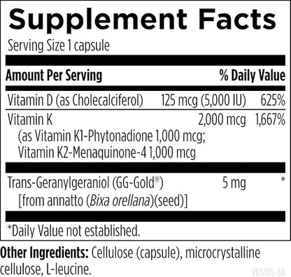 Designs for Health Vitamin D Supreme - Vitamin D 5000 IU with 2000mcg Vitamin K as MK4 for Bone Health, Heart Health & Immune Support - Vitamin D3 Enhanced with GG Supplement (180 Capsules)