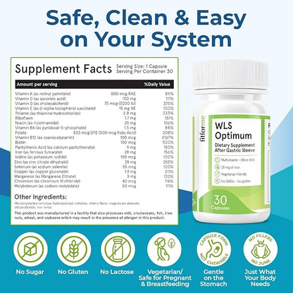FitForMe Bariatric Multivitamins with Iron After Gastric Sleeve - One a Day WLS Optimum Capsule - 90 Days Supply of Vitamins & Minerals, Scientifically Proven