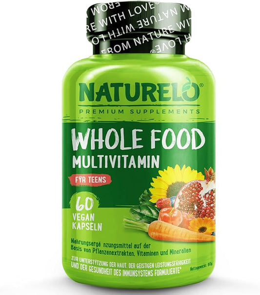 NATURELO Teen Multivitamin - Whole Food Multivitamin - with Minerals for Teenage Boys & Girls - Supplement for Active Kids - Non-GMO - Vegan & Vegetarian - 60 Capsules