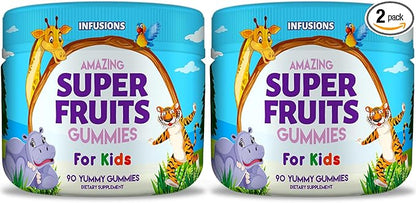 Infusions Super Fruit Gummies 180 Count w/Vitamin A,C,E + Zinc – Organic Silica, Antioxidant Blend – Vegan Friendly - Gluten Free - Non-GMO - 2 Pack