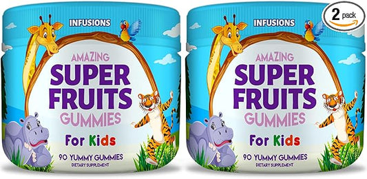 Infusions Super Fruit Gummies 180 Count w/Vitamin A,C,E + Zinc – Organic Silica, Antioxidant Blend – Vegan Friendly - Gluten Free - Non-GMO - 2 Pack
