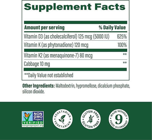 MegaFood Vitamin D3 5000 IU (125 mcg) - Vegetarian Supplements with Vitamin D3 K2 - Supports Bones, Teeth, Muscles & Immune Health - Certified Non-GMO - 120 Mini Capsules, 120 Servings