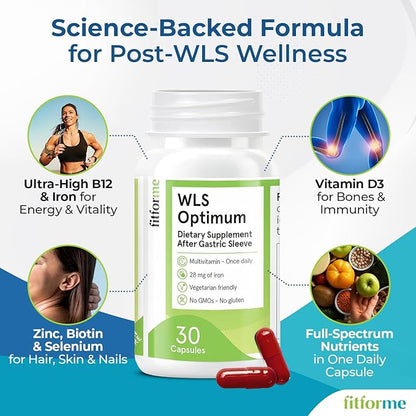 FitForMe Bariatric Multivitamins with Iron After Gastric Sleeve - One a Day WLS Optimum Capsule - 90 Days Supply of Vitamins & Minerals, Scientifically Proven