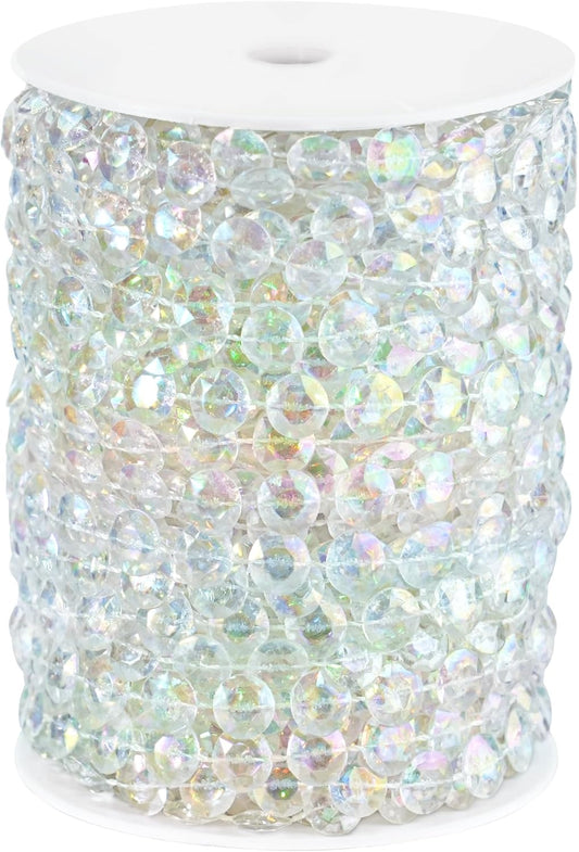 99FT Acrylic Crystal Garland, Iridescent Shimmer Diamond-Shaped Crystal Bead Strands, DIY Crystal Beads String Roll for Wedding Decorations Party Decorations Beaded Curtain Crafting Projects