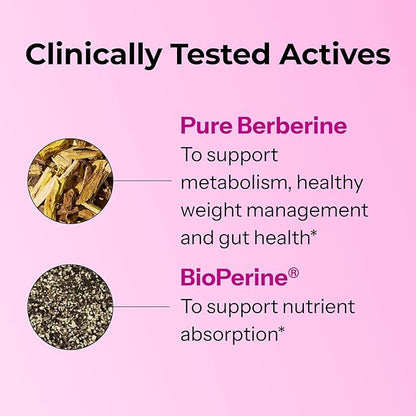 HUM Best of Berberine Supplement 1200mg - Advanced Bioavailability, Pure Potency for Metabolic Wellness, Enhanced with BioPerine for Maximum Absorption (60 Capsules)