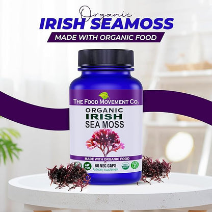 Irish Sea Moss, Organic Prebiotic Food, Over 70 Trace Minerals, Supports Healthy Elimination, Digestion and Immune Support 60 Vegetarian Capsules