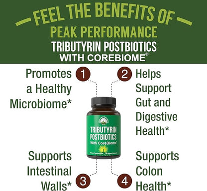 CoreBiome Tributyrin Postbiotic Supplement Clinically Tested For Gut Health. More Effective than Sodium Butyrate Capsules. High Bioavailability Post Biotics For Digestive, Leaky Gut, Colon, Microbiome