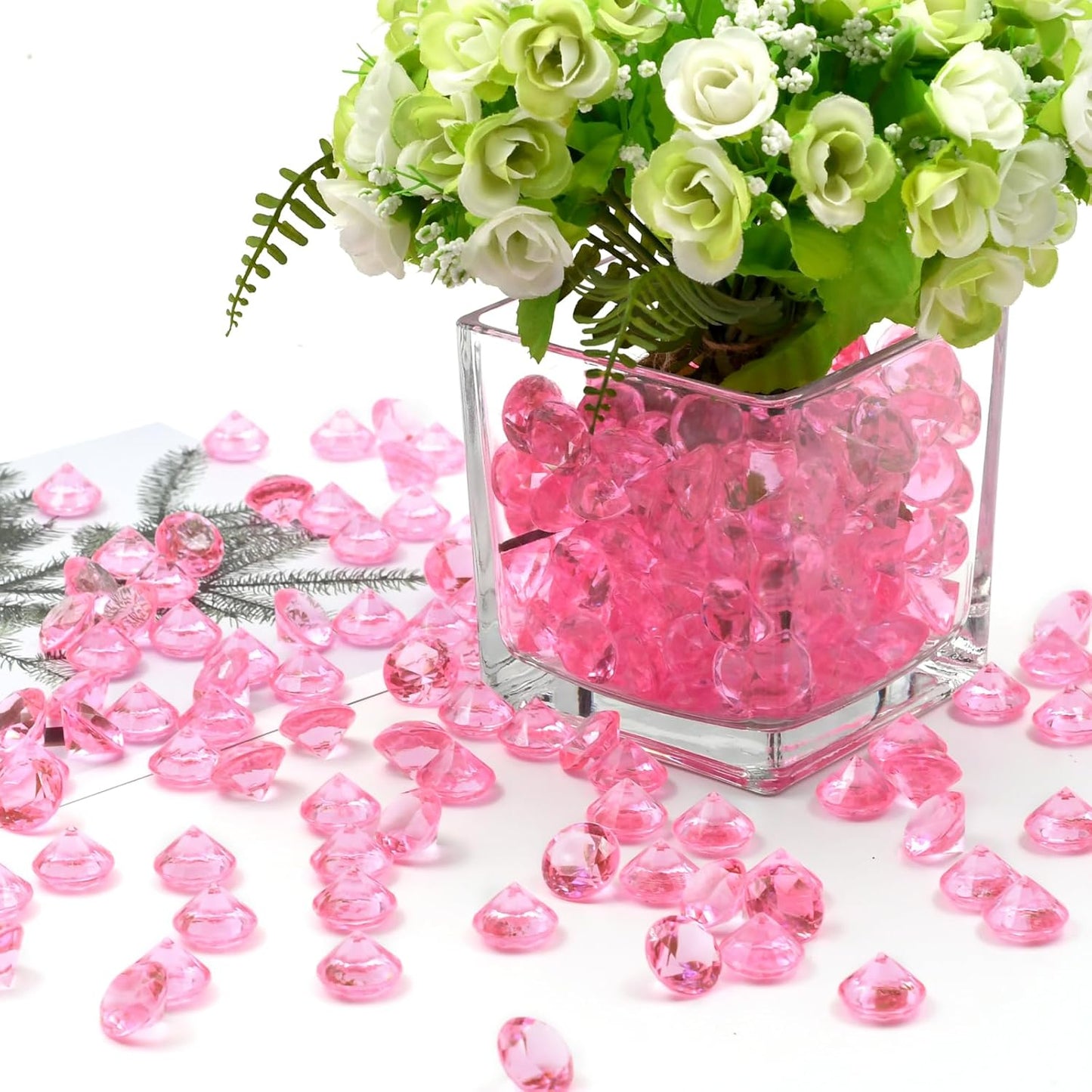 Fake Diamond Christmas Decoration, 280 pcs Pink 20 mm Acrylic Diamond for Table Scatters Vase Fillers