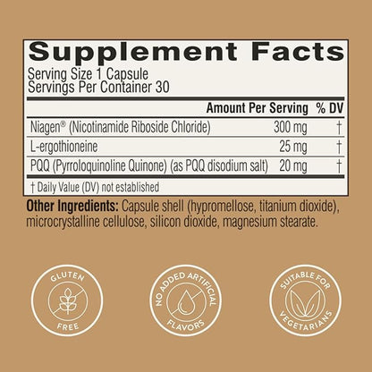 Swisse NAD+ Pro Anti-Aging | Featuring Clinically Proven 300mg Niagen® | L-Ergothioneine & PQQ | Supports Beauty, Longevity & Vitality | 30 Capsules