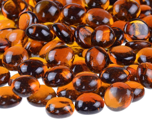 KINGOU Flat Glass Gems/Marbles/Stones/Beads for Vase Filler, Table Scatter, Games - 1 Lbs (17-19mm, Approx. 3/4")-Amber