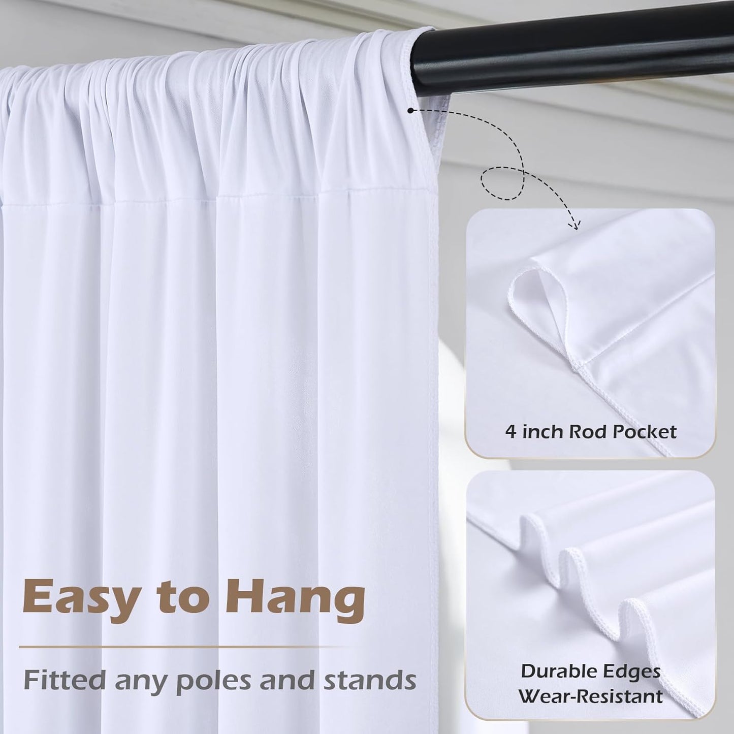 10ft x 15ft White Wrinkle Free Backdrop Curtains for Parties,Silky Polyester Fabric Wedding Ceiling Drapes, 2 Panels 15ft Photo Back Drop Drapes for Baby Shower Photography Stage Background Cloth