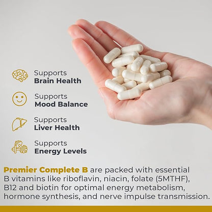 Premier Research Labs Complete B - Vitamin B Complex Supplement for Optimal Health | Vitamin B Supplement with Biotin | 9 Active B Vitamins | for Liver, Energy & Brain Support - 60 Capsules