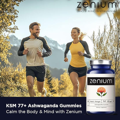 Zenium - Relieve Stress, Tension, Worry, Nervousness, & Irritability | Calm The Mind & Body | Ayurvedic | Natural Relief Supplement | Boosts Mood | Ashwagandha Gummies (Mango) | 60 Count