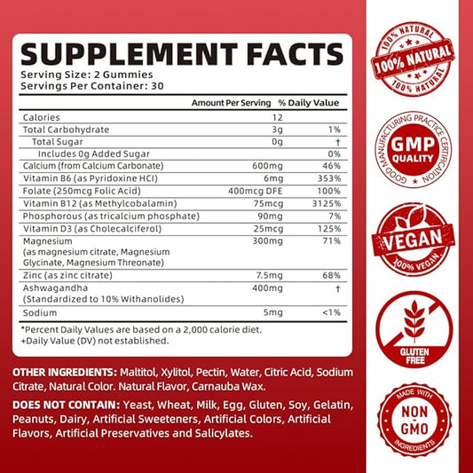 softbear Calcium Magnesium Zinc Gummies for Women, Calcium Magnesium Supplement High Absorption Calcium 600 mg with Vitamin D3 for Bone Strength Vegan Raspberry Flavor 60 Gummies