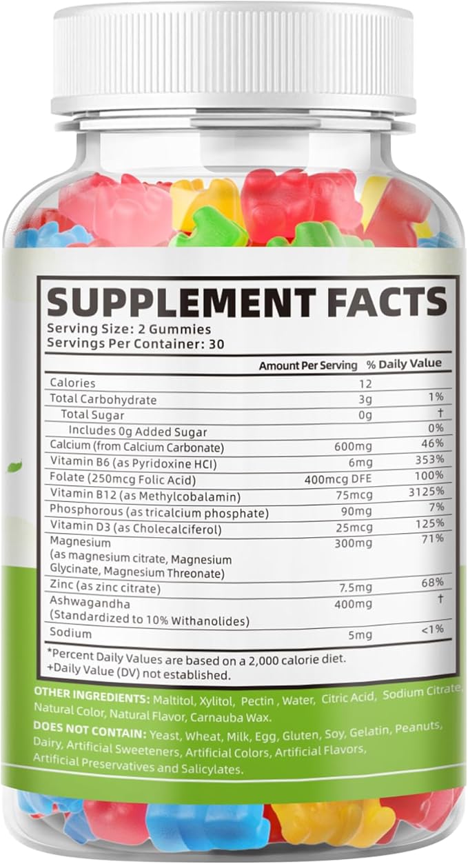 softbear Calcium Magnesium Zinc Gummies for Women, Calcium Magnesium Supplement Chewable Calcium 600 mg with Vitamin D3 for Bone Strength Vegan Mixed Fruit Flavor 60 Gummies