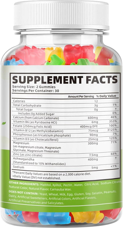 softbear Calcium Magnesium Zinc Gummies for Women, Calcium Magnesium Supplement Chewable Calcium 600 mg with Vitamin D3 for Bone Strength Vegan Mixed Fruit Flavor 60 Gummies