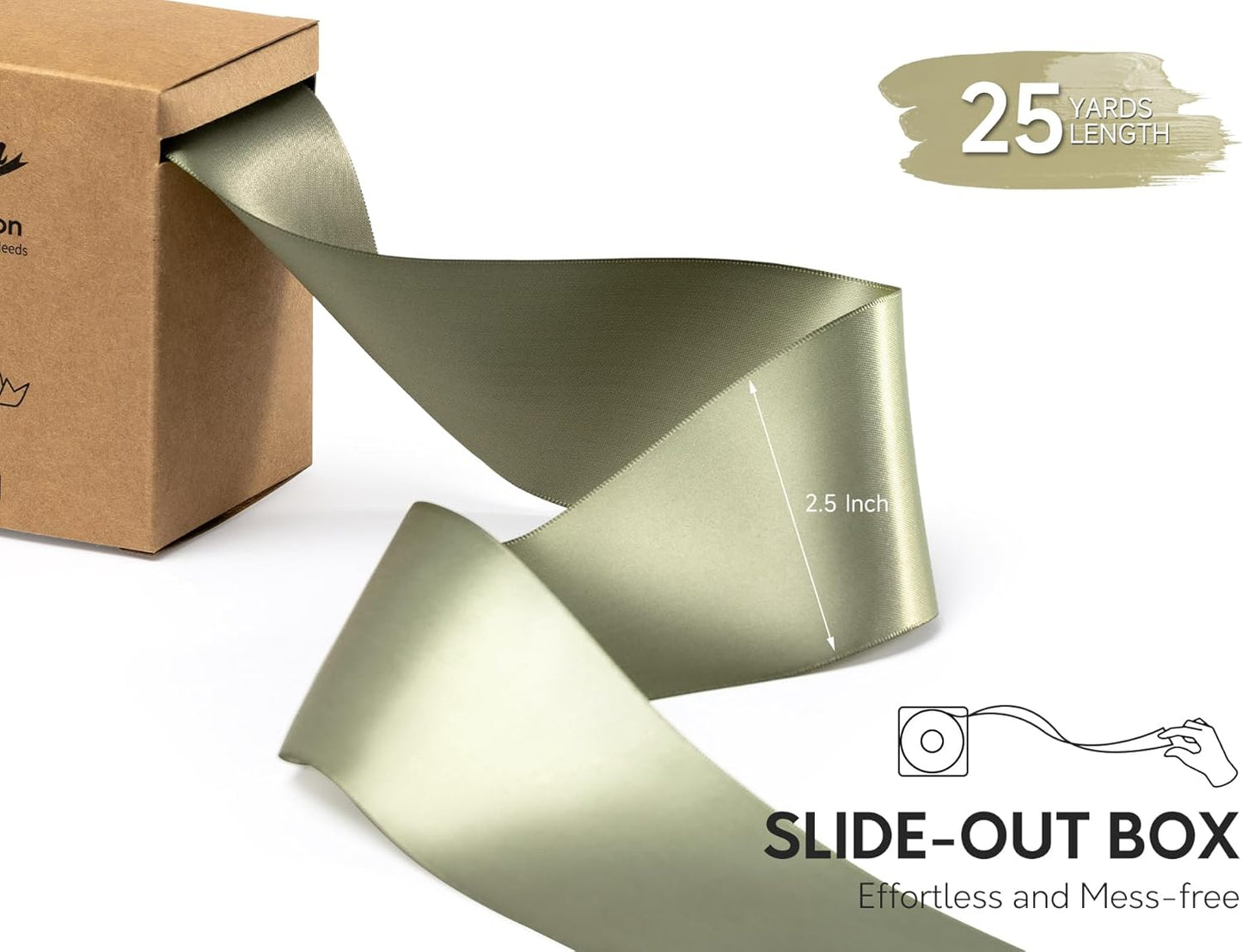 Sage Green Satin Ribbon 2.5 Inch Double-Faced Ribbons 25 Yards for Gift Wrapping Crafts Flower Bouquet Wedding Paper Bows Invitations