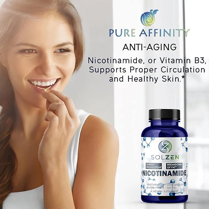 B3 Nicotinamide 500 mg Effective Flush-Free Niacin. Energy Booster, Cell Regenerator, That Supports Cognitive Decline, Anti-Aging and Helps Breaks Down Carbs & Fats (100 Count)