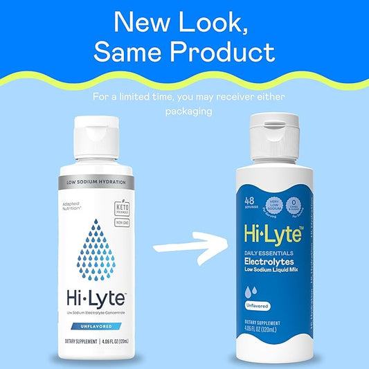 Hi-Lyte Low Sodium Electrolyte Supplement for Immune Support, Fasting and Rapid Hydration | 48 Servings | Magnesium, Potassium, Zinc | Unflavored Mineral Taste Drops