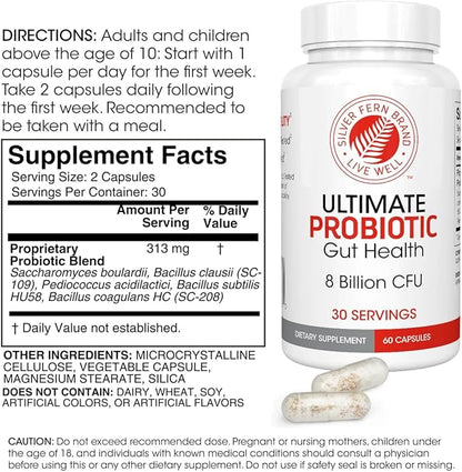 Silver Fern Ultimate Probiotic 2-Pack – Probiotics for Women & Men – 8 Billion CFU Spore-Forming Gut Health Supplement – DNA Verified, Vegan Probiotic, Shelf-Stable, High Survivability – 120 Capsules