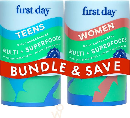 FIRST DAY Womens Multivitamin & Teens Multivitamin Gummies Bundle – Daily Multivitamin for Women, Teen Multi Vitamins for Girls & Boys 12-17, Vegan, Non-GMO