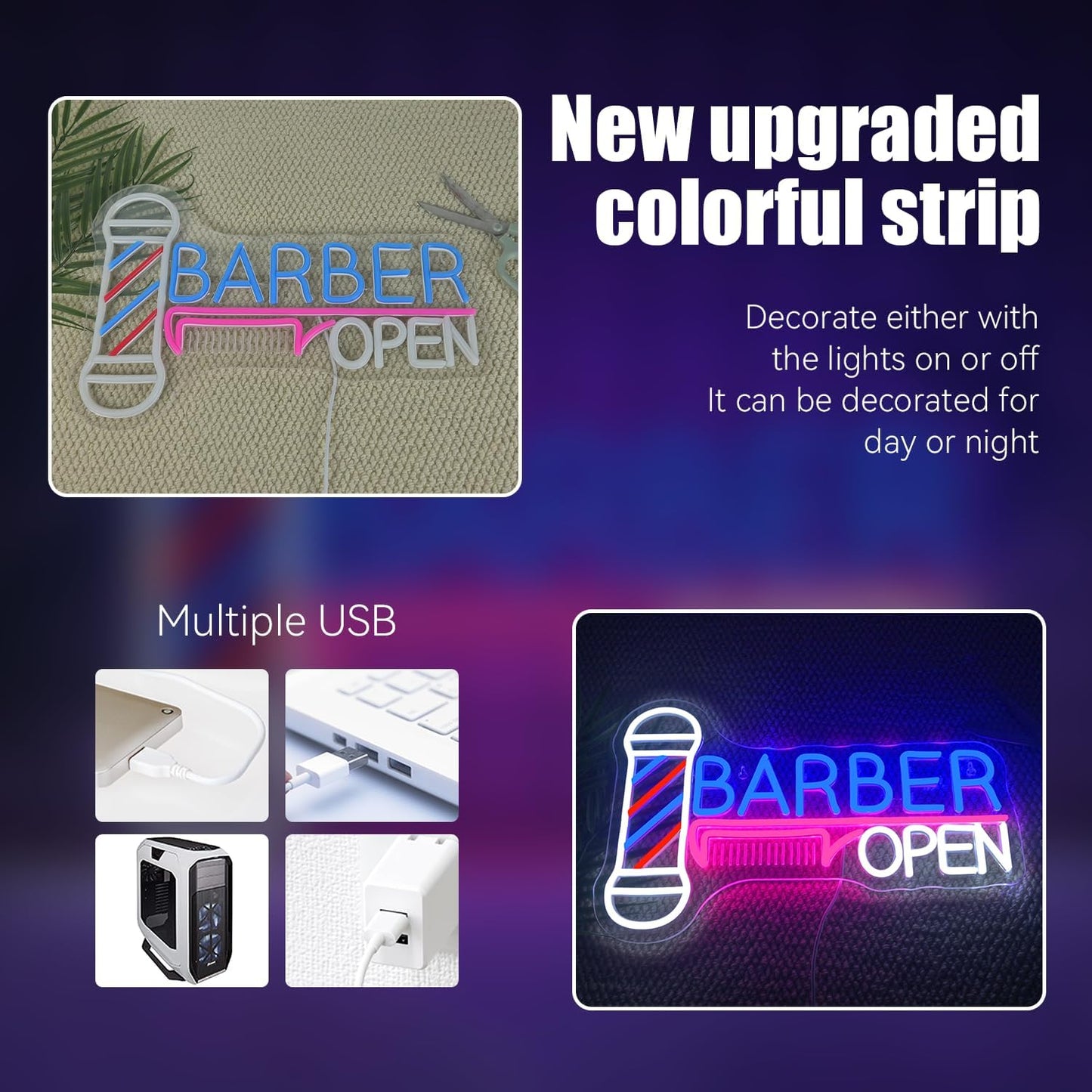 Ineonlife Barber Open Neon Sign Accessories Light Up for Wall Decor Modern Led Sign for barbershop Small Acrylic Art Decor for hair salon make up shop Decorations 15.74x14.17 inch USB POWER