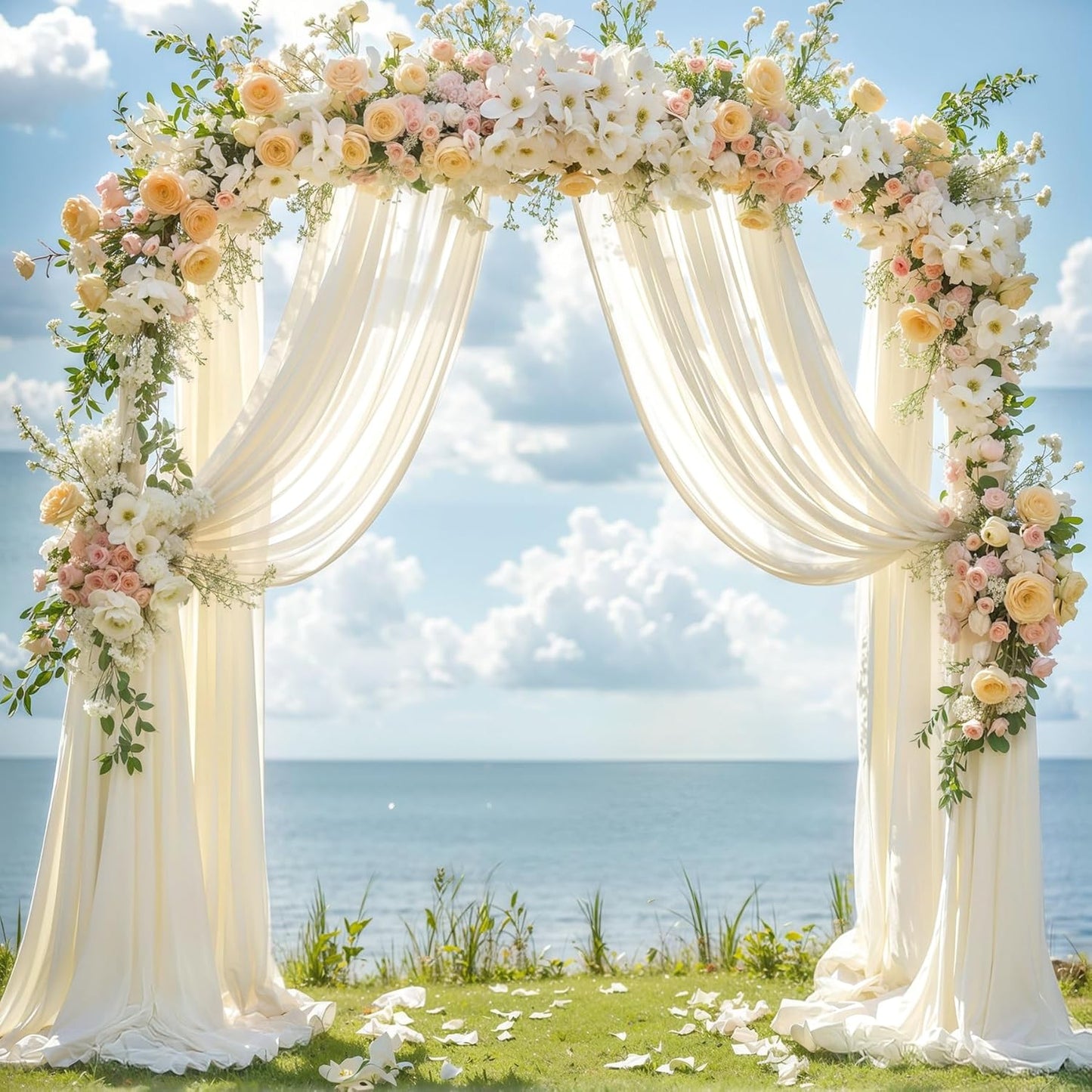 Wedding Arch Draping Fabric, 2 Panels 28" x 19Ft Ivory Wedding Arch Drapes Sheer Backdrop Curtain for Wedding Ceremony Party Ceiling Decor