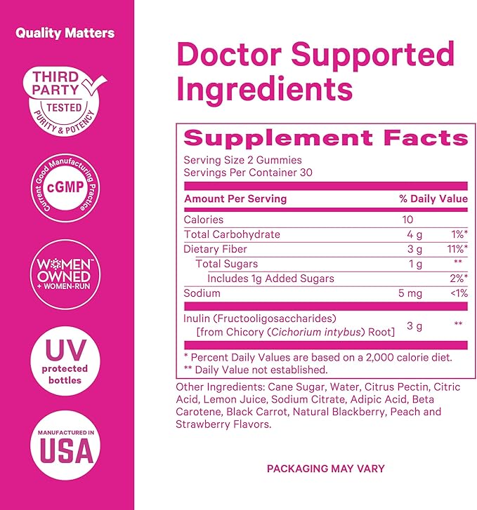 Pink Stork Prenatal Fiber Gummies for Women - 3g Prebiotic Inulin from Chicory Root - Natural Pregnancy & Postpartum Stool Softeners for Constipation & Digestive Health - 60 Vegan Fiber Chews
