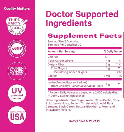 Pink Stork Prenatal Fiber Gummies for Women - 3g Prebiotic Inulin from Chicory Root - Natural Pregnancy & Postpartum Stool Softeners for Constipation & Digestive Health - 60 Vegan Fiber Chews