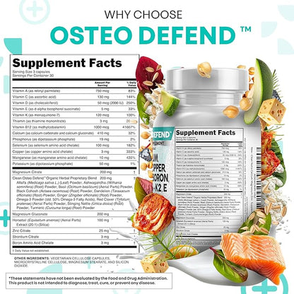Clean Nutraceuticals Calcium Magnesium Zinc Supplement with Potassium, Copper, Strontium, Silica, Vitamin D3 K2, Boron, Vitamin B1 B12 Red Clover Herb Alfalfa Basil Pills for Men & Women Osteo Defend