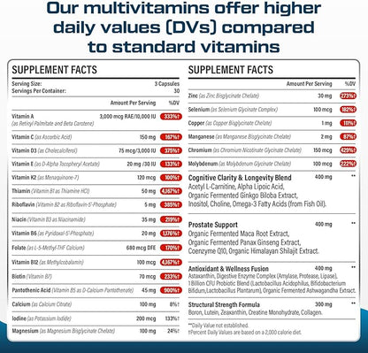 Men Multivitamins 50 Plus - Daily Multivitamin for Men with Fermented Herbal Extracts & 43 Nutrients - Mens Vitamins Supports Memory & Brain, Energy, Bone Health (2 Pack)