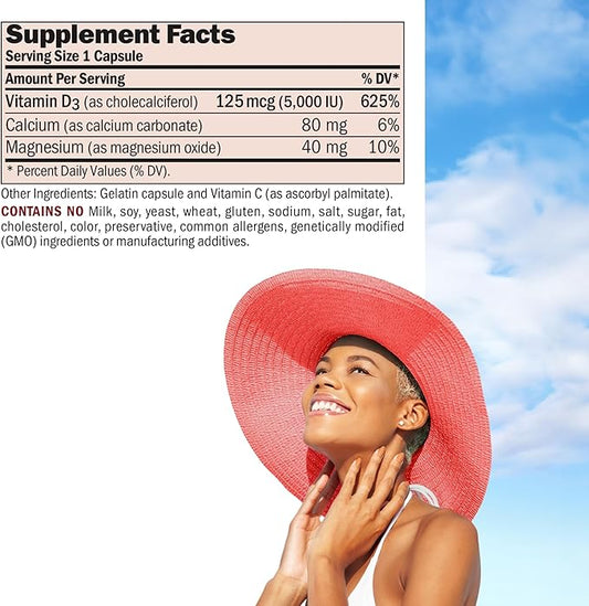ANDREW LESSMAN Vitamin D3 5000 IU 60 Capsules - High Potency, Essential for Calcium Absorption, Supports Bone Health, Healthy Muscle Function, Immune System, More. Small Easy to Swallow Capsules