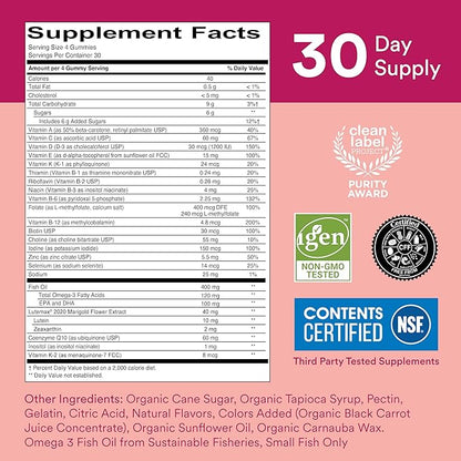 SmartyPants Multivitamin Gummy for Women 50 and Over: Omega 3 Fish Oil (EPA/DHA), Methylfolate, CoQ10, Vitamin D3, C, Vitamin B12, B6, A, K & Zinc, Biotin, Gluten Free, 120 Count (30 Day Supply)