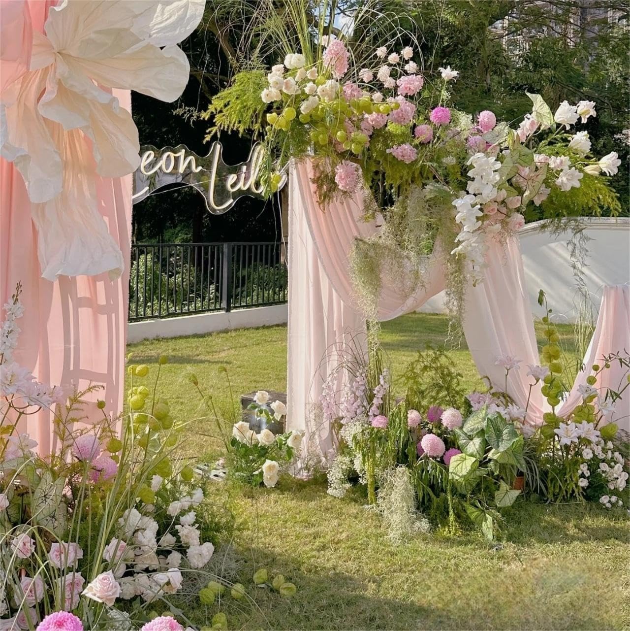 MLMW Wedding Arch Draping Fabric 1 Panel 29" x 20Ft Easter Pink Sheer Wedding Arch Backdrop Drapes Outdoor Curtain for Ceremony Party Background Ceiling Decor