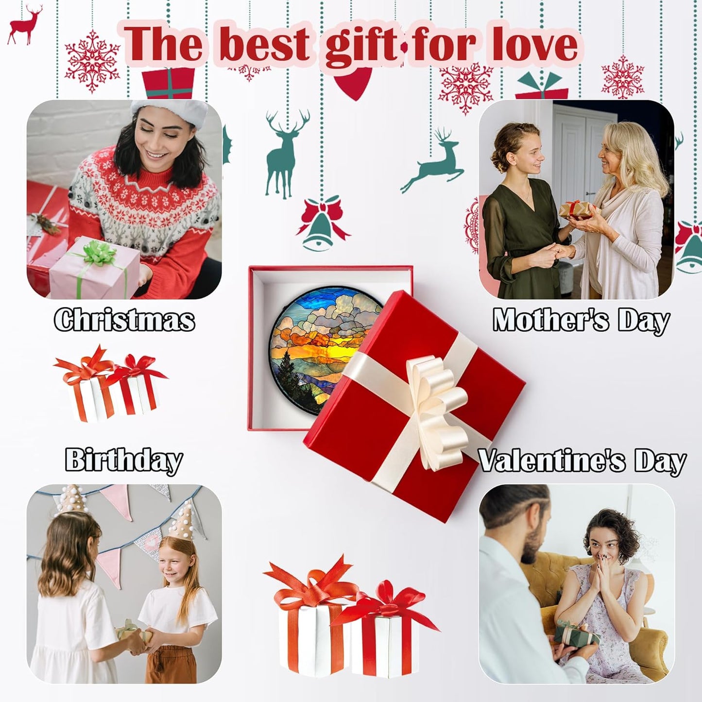 Stained Glass Window Hanging, Abstract Clouds Mountains Landscape Suncatcher for Doors Window Home Sun Catchers Decor Mother's Day Birthday Gifts for Women, Men Mom 15 in