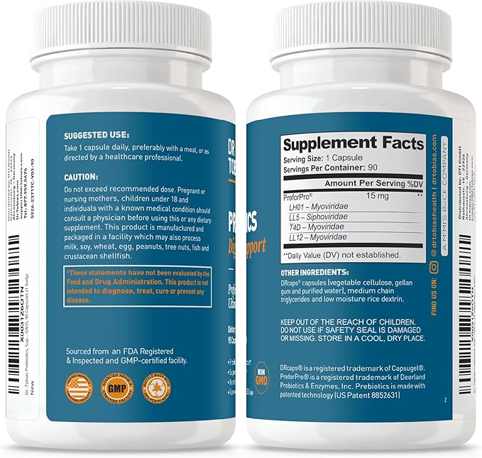 Dr. Tobias Prebiotics Digestive Support, Advanced Prebiotic Supplement for Gut Health, Immune Function & Boost for Probiotics for Women & Men, Vegan, Non-GMO, 90 Capsules, 90 Servings