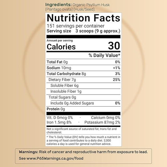 NatureBell Psyllium Husk Fiber Supplement, 9,000mg Per Serving, 3lb (48oz) Powder | Organic Soluble Fiber for Digestive & Gut Health | Plant-Based, Unflavored, Non-GMO, Gluten-Free