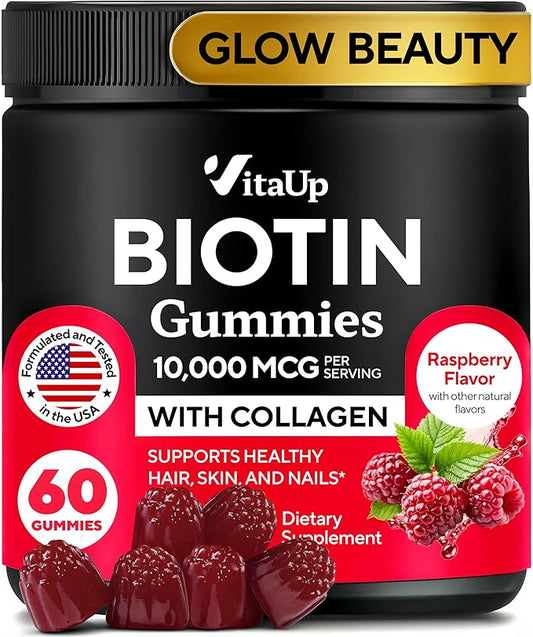Biotin Gummies 10000mcg for Women and Men - Extra Strength Hair, Skin and Nails Gummies with Collagen - Natural Biotin Gummy Supplement for Hair, Skin, Nails Support - 60 ct