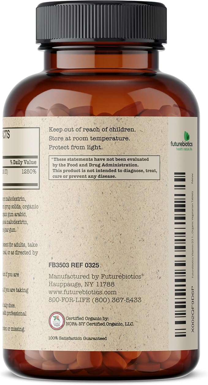 Futurebiotics Vitamin D3 10,000 IU (250 MCG) Supports a Healthy Immune Response, Helps Maintain Strong Bones and Muscles, 360 Organic Tablets